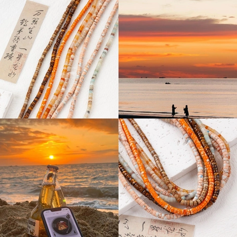 Perline in Pietra Naturale Heishi Ruota Piatta Lucidata Piccole Perline per Creazione di Braccialetti e Collane Fai Da Te Stile Etnico Arancio Tramonto Accessori Gioielli