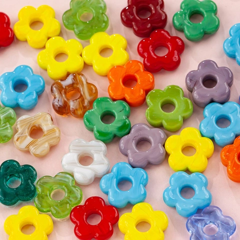 Glass Flower Beads Handmade DIY Jewelry Making Accessories For Necklace Bracelet Earrings Lampwork Marbling Design Craft Beads
