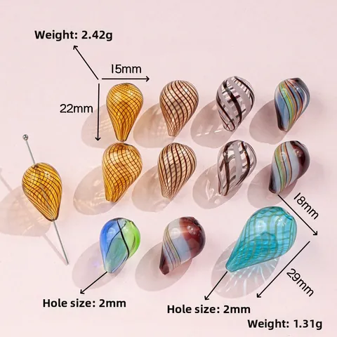 Handmade Lampwork Glass Beads Irregular Teardrop Striped Colorful Hollow Charms For DIY Necklace Earring Jewelry Making Materials