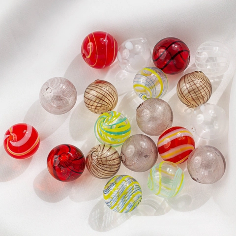 Vintage Lampwork Glass Beads Hollow Bubble Ball Spiral Lines For DIY Earrings Bracelet Jewelry Making Handmade Accessories