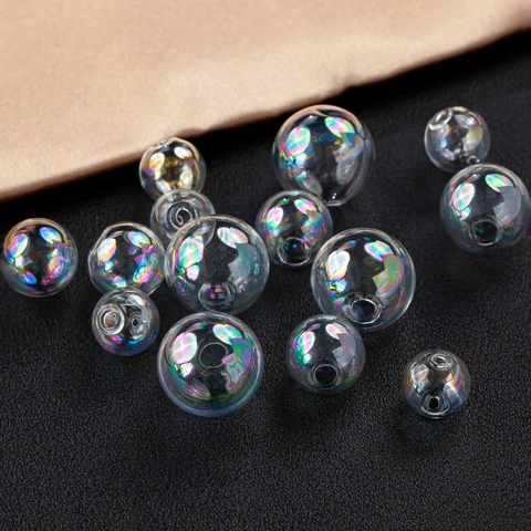 Iridescent Glass Bubble Ball Beads For DIY Jewelry Making Accessories Iridescent Coating Hollow Round Beads For Earrings