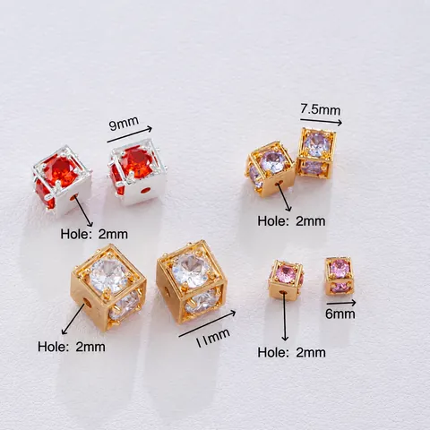 Messing Vergulde Kubus Kralen Met Strass Ingelegde Geometrische Losse Kralen Voor DIY Armband Ketting Sieraden Maken