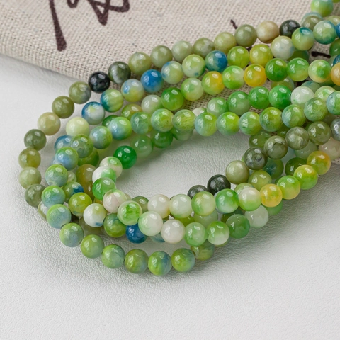 Natürliche Grüne Jade Stein Runde Perlen Polierte Tuschewasch Marmortextur Lose Perlen Für DIY Halskette Armband Schmuckherstellung Material