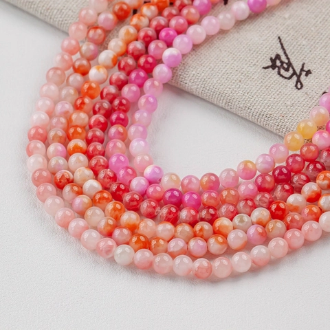Natural Jade Round Beads Pink Gradient Marble Texture Loose Stone Beads For DIY Jewelry Making Bracelet Necklace Accessories