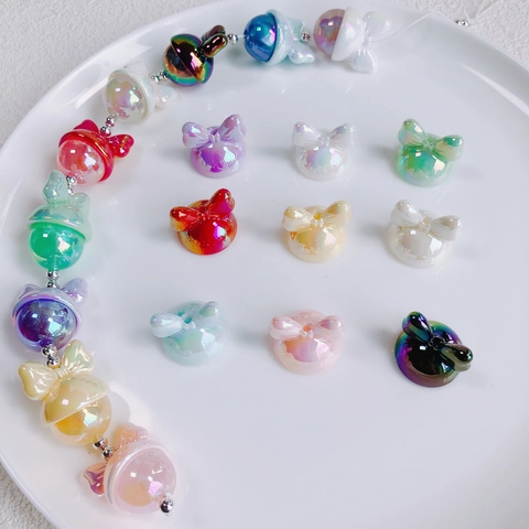 Iridescent Acrylic Bowknot Beads For DIY Jewelry Making Colorful Mini Bow Charms For Phone Chain Bag Pendant Handicraft