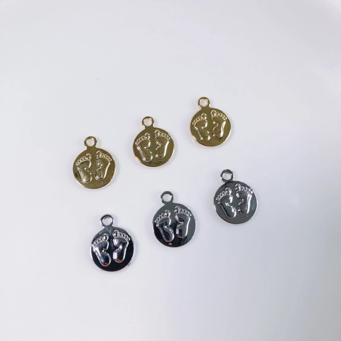 Luxe Legering Verguld Baby Voetafdruk Ronde Hanger Voor DIY Sieraden Ketting Armband Maken Onderdelen Sieradenbenodigdheden
