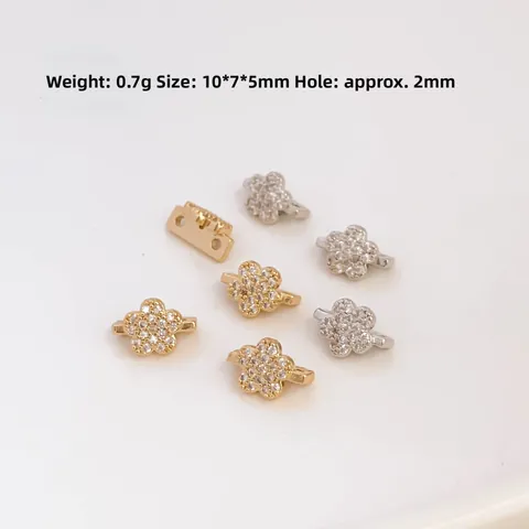 Accessoires de Bijoux DIY Perles d'Espacement en Cuivre Plaquées Or Véritable Forme de Fleur avec Strass et Double Rangée de Perles Artificielles