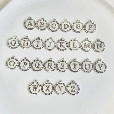 Stainless Steel Alphabet Letter Pendant Shell Inlay Round Coin Gold Silver Plated Pendant Only Without Chain