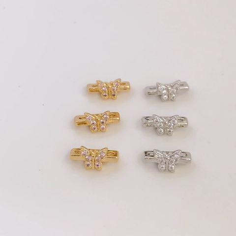 Cuentas Espaciadoras de Mariposa de Cobre Bañado en Oro con Strass y Perlas Artificialas para Creación de Joyería DIY