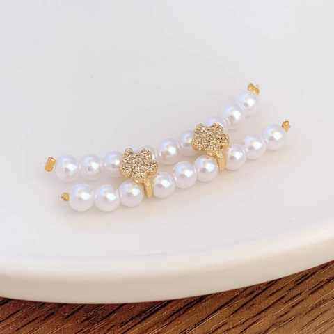 Accesorios de Joyería DIY Cuentas Espaciadoras de Cobre Bañadas en Oro Real Forma de Flor con Diamantes de Imitación y Doble Fila de Perlas Artificiales