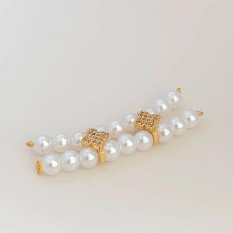Copper Micro Pave Zirconia Flower Beads With Artificial Pearl Double Row Spacer For DIY Jewelry Making Bracelet Necklace