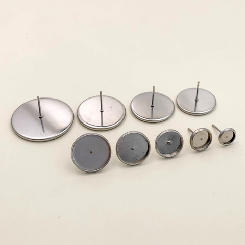 Stainless Steel Earring Stud Base For Cabochon DIY Jewelry Making Findings Round Flat Bezel Tray With Earring Post Accessory