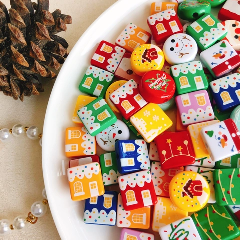 Cuentas de Acrílico DIY de Navidad Papá Noel Muñeco de Nieve Casa de Jengibre Patrón Cuentas Sueltas para Joyería