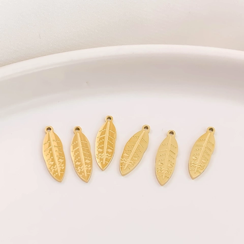 316L Stainless Steel Gold Leaf Pendant Charm Geometric Texture Feather Shape For DIY Jewelry Making Accessories