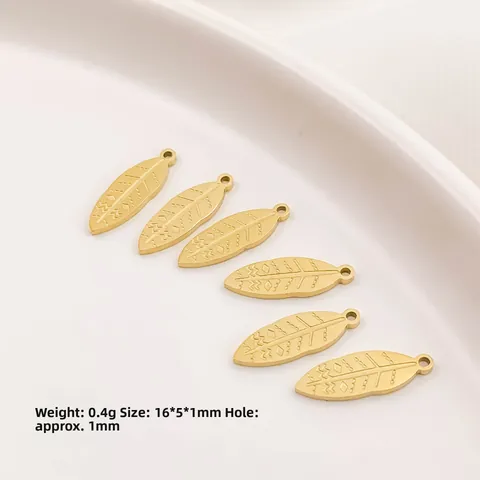 316L Stainless Steel Gold Leaf Pendant Charm Geometric Texture Feather Shape For DIY Jewelry Making Accessories