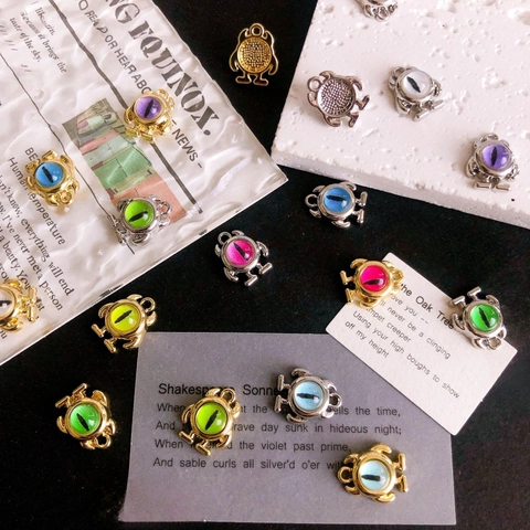 Quirky Monster Alloy Pendant Unique DIY Jewelry Making Accessories Robot Monster Cat Eye Stone Charm For Necklace Earrings