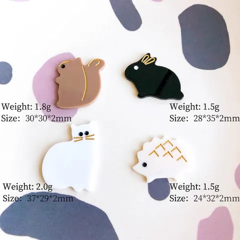 Accesorios de Joyería DIY de Acrílico con Forma de Animales de Dibujos Animados Contorno Dorado Ardilla Conejo Gato Erizo Adorno Artesanal