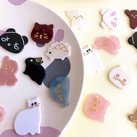 Cartoon Acrylic Animal Charms For DIY Jewelry Making Cute Cat Dog Bear Pattern Gold Inlaid Handmade Hair Accessory Craft