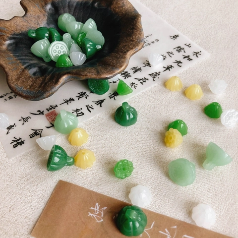 Dijes de Flor de Loto de Vidrio Esmaltado de Imitación de Jade Vintage Colgantes para Fabricación de Joyas DIY Accesorios