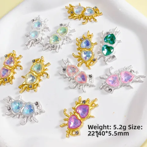 Liquid Metal Style Double Heart Alloy Pendants Rhinestone Crystal Charms For DIY Earrings Necklace Jewelry Making Women
