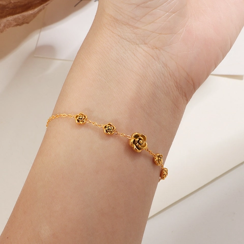 Luxus Edelstahl Kamelie Blume Halskette Armband Schmuck Set Damen Vergoldet 3D Floral Schlüsselbein Kette Schmuck Geschenk