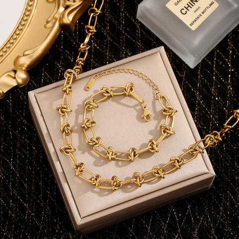Punk Stil Gold Edelstahl Knoten Dorn Gliederkette Für Damen Industrie Minimalistisch Knoten Halskette Modeschmuck Accessoire