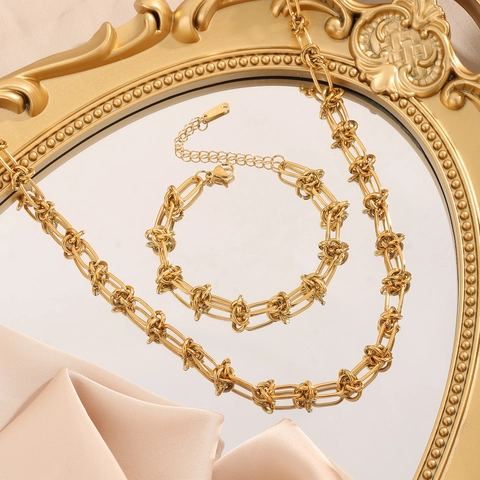 Punk Stil Gold Edelstahl Knoten Dorn Gliederkette Für Damen Industrie Minimalistisch Knoten Halskette Modeschmuck Accessoire