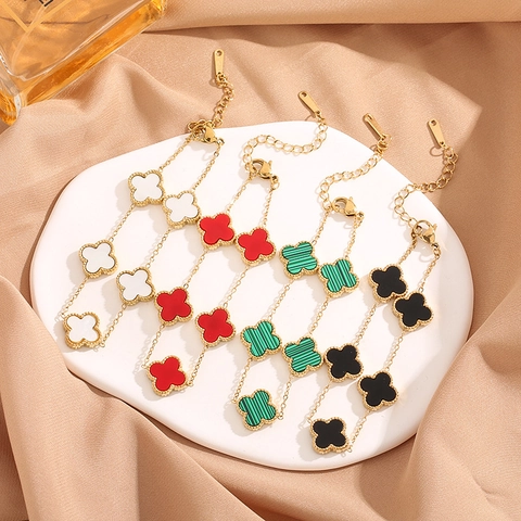 Luxury Stainless Steel Four Leaf Clover Bracelet For Women Gold Plated Clover Floral Bracelet Classic Jewelry Gift For Her