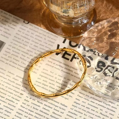 Vintage Bamboo Node Bracelet Titanium Steel 18K Gold Plated Solid Bangle Fashion Jewelry For Women Elegant Daily Accessory