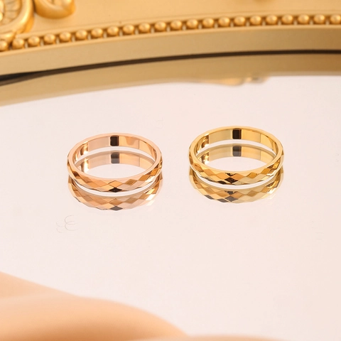 Minimalistischer Edelstahl Facettierter Geometrischer Ring Für Damen Gold Roségold Silber Textur Luxus Mode Finger Schmuck