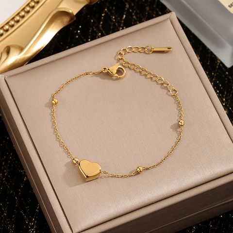 Minimalistisch Edelstahl Herz Anhänger Armband Für Damen Verstellbare Perlenkette Gold Silber Plattiert Süßer Schmuck