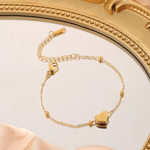 Minimalistisch Edelstahl Herz Anhänger Armband Für Damen Verstellbare Perlenkette Gold Silber Plattiert Süßer Schmuck