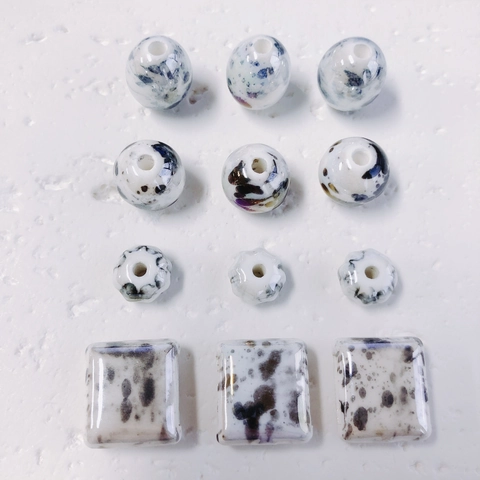 Cuentas de Cerámica Pintadas a Mano Artísticas Patrón de Mármol Lavado de Tinta Para Creación de Joyas DIY Colgantes Accesorios