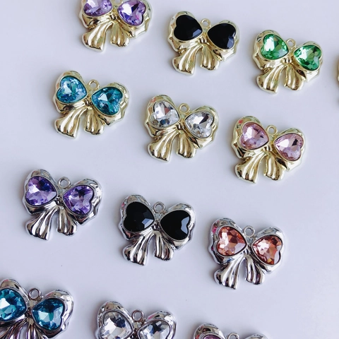 Bow Pendant Zircon Inlaid Alloy Charms For DIY Necklace Earring Making Heart Shaped Jewelry Findings Bowknot Accessory