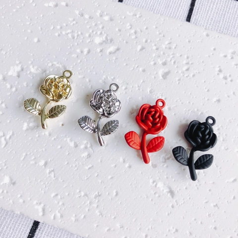 Colgante de Flor de Rosa de Aleación para Creación de Joyas DIY Collar Pendientes Accesorios Oro Plata Rojo Negro Diseño Floral