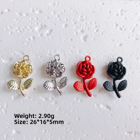 Colgante de Flor de Rosa de Aleación para Creación de Joyas DIY Collar Pendientes Accesorios Oro Plata Rojo Negro Diseño Floral