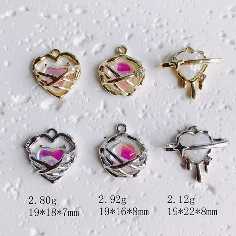 Alloy Sweet Cool Liquid Metal Heart Planet Star Pendants With Imitation Artificial Pearl Rhinestone Resin For DIY Jewelry Making Accessories