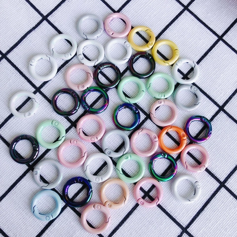 Bunte Legierung Runde Feder-O-Ring Karabiner Verschluss Einbrennlack Irisierend DIY Schmuck Zubehör Für Schlüsselanhänger Tasche