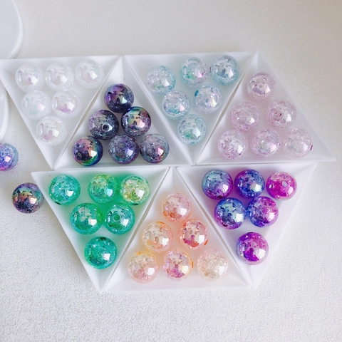 16mm Acrylic Crackle Beads AB Color Rainbow Finish Round Spacer Beads With Straight Hole For DIY Jewelry Making Handmade Crafts Necklace Findings