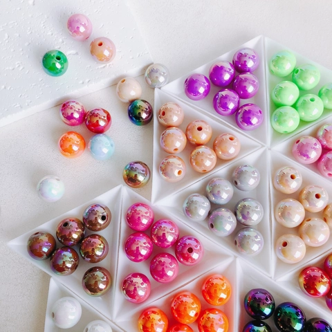 Acrylic Iridescent Colorful Beads For DIY Jewelry Making Bracelet Necklace Pendant Making Crafts Beads Round Loose Beads