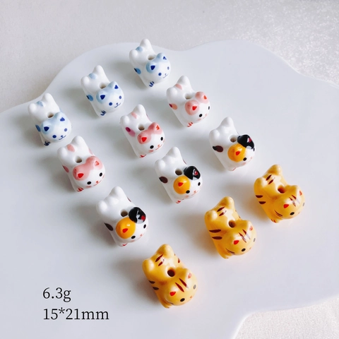 Ceramic Cat Beads DIY Jewelry Making Lucky Animal Painted Loose Charms For Bracelets Necklaces Handicrafts Accessories Cute Kitten Design