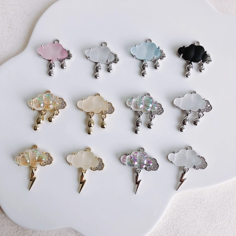 Ciondolo a Forma di Nuvola in Lega DIY Con Charms a Goccia e Fulmine in Resina Intarsiata di Strass per Collane e Portachiavi