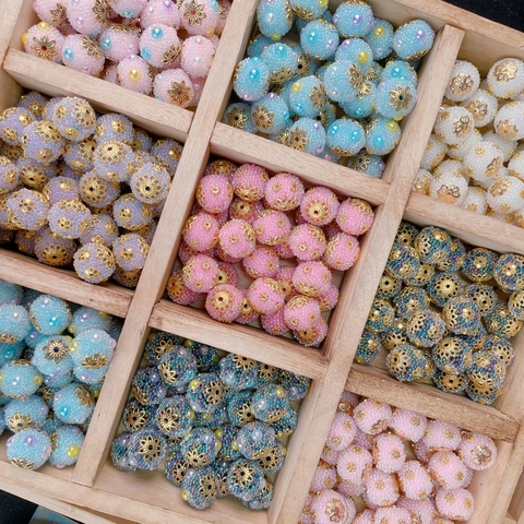 Ethnic Style Resin Frosted Loose Beads With Gold Alloy Flower Caps Inlaid Spacer Beads For Handmade DIY Jewelry Making