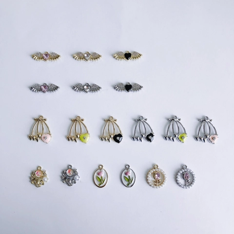 Alloy Heart Angel Wings Cherry Tulip Moon Charms For DIY Jewelry Making Necklace Bracelet Pendant Only Without Chain