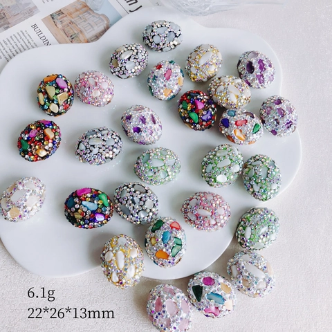 DIY Loose Beads For Jewelry Making Shell Inlaid Rhinestone Oval Beads For Phone Chain Necklace Handmade Accessory