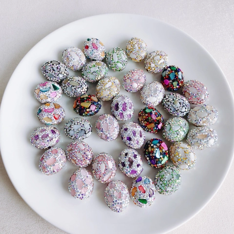 DIY Loose Beads For Jewelry Making Shell Inlaid Rhinestone Oval Beads For Phone Chain Necklace Handmade Accessory