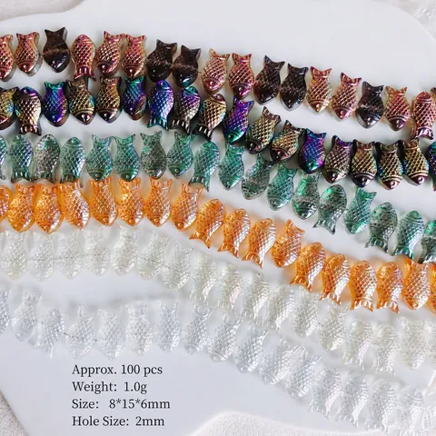 Iridescent Fish Shape Acrylic Beads For DIY Jewelry Making AB Color Fish Scale Pattern Loose Beads For Necklace Bracelet