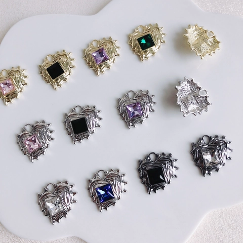 Irregular Heart Zirconia Copper Pendant DIY Jewelry Findings For Necklace Earrings Vintage Lava Texture Colorful Pendants
