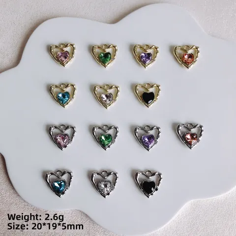 Exquisite Heart Shaped Alloy Pendant With Colorful Zirconia Inlay Liquid Metal Style For DIY Necklace Bracelet Making Jewelry Accessories