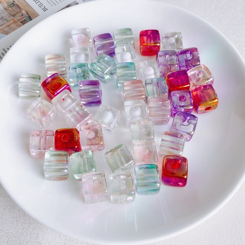 Acrylic Cube Beads Aurora AB Color Square Spacer Beads For DIY Jewelry Making Phone Chain Craft Supplies Women Jewelry
